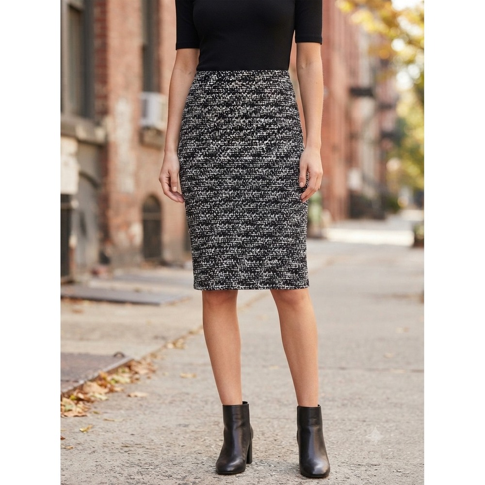 Vince Camuto Womens Black White Abstract Print Back Zip Pencil Skirt Size M